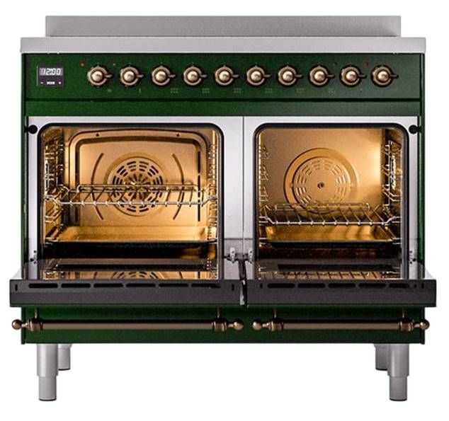 Ilve® Nostalgie II Noblesse 40'' Emerald Green Pro Style Induction Range with Burnished Trim-2