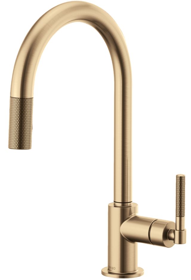 Brizo Litze® Brilliance® Luxe Gold® Pull-Down Faucet with Arc Spout and Knurled Handle-0