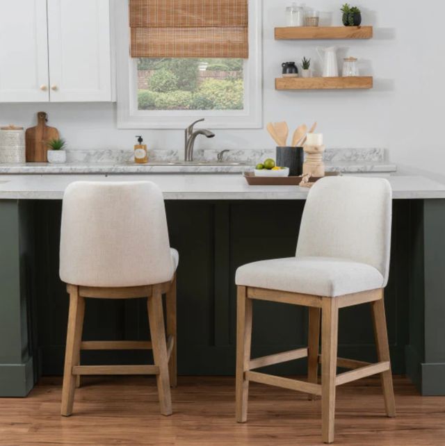 Linon Torres 2-Piece Cream/Natural Brown Upholstered Counter Stool Set-1