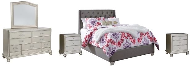 Signature Design by Ashley® Coralayne 5-Piece Silver Full Upholstered Panel Youth Bed Set-0
