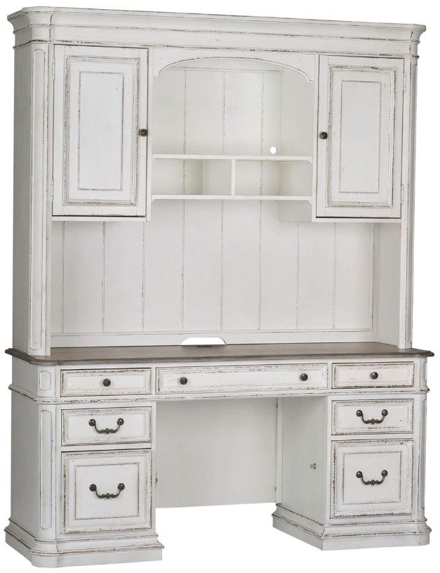 Liberty Furniture Magnolia Manor Antique White/Weathered Bark Credenza and Hutch-0