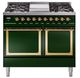 Ilve® Nostalgie II Noblesse 40'' Emerald Green Pro Style Dual Fuel Range with Brass Trim-0