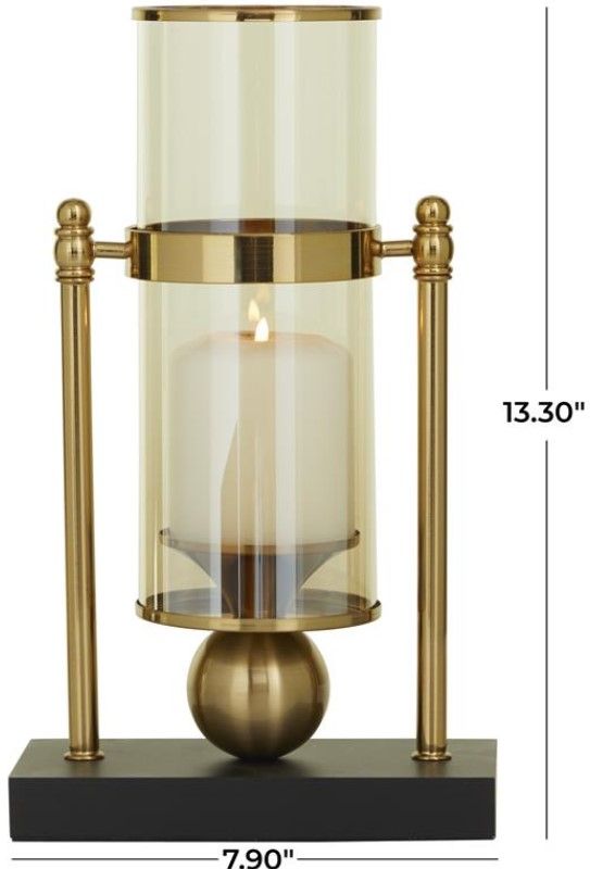 Deco Marche CosmoLiving by Cosmopolitan Gold Pillar Hurricane Lamp with Stand-2