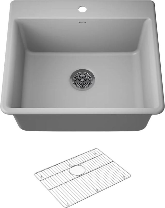 KOHLER® Kennon® Matte Gray 25" Top/Undermount Single-Bowl Kitchen Sink-0
