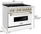 ZLINE Autograph Edition 36" Stainless Steel Pro Style Dual Fuel Range with White Matte Door and Polished Gold Accents-3