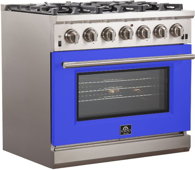 FORNO® Capriasca 36" Stainless Steel Pro Style Gas Range with Blue Door-2