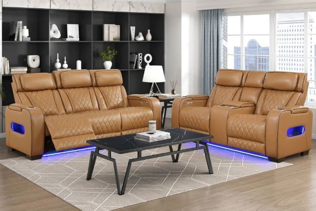 Homelegance® Fairway Brown Double Power Reclining Loveseat with Center Console-1