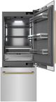 ZLINE Autograph Edition 30" 16.1 Cu. Ft. Stainless Steel Built In Bottom Freezer Refrigerator with Water Dispenser, Ice Maker, Graphite Gray Interior and Polished Gold Helix Handles-1