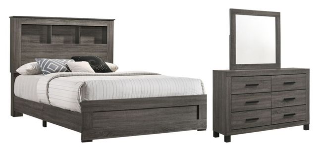 American Wholesale Furniture Salt Creek 3-Piece Distressed Gray Queen Bookcase Bedroom Set-0