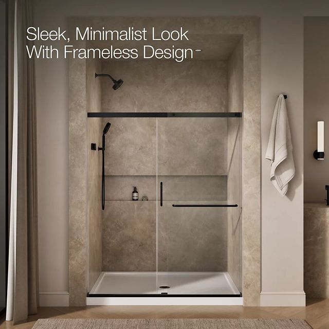 KOHLER Elate® Matte Black 71" x 56" - 60" Sliding Shower Door with Crystal Clear Glass-3