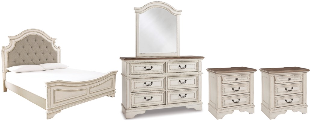 Realyn 5 Piece Queen Panel Bedroom - Chipped White Realyn 5 Piece Queen Panel Bedroom - Chipped White