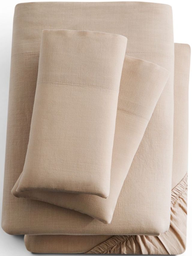 Malouf® Linen-Weave Cotton Sand California King Sheet Set-0
