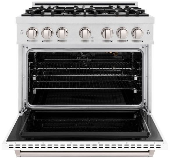 ZLINE Classic 36" Satin Stainless Steel Pro Style Gas Range with White Matte Door-1