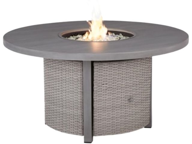 Signature Design by Ashley® Dillon Beach Gray Aluminum/Wicker Outdoor Round Fire Pit Table-4