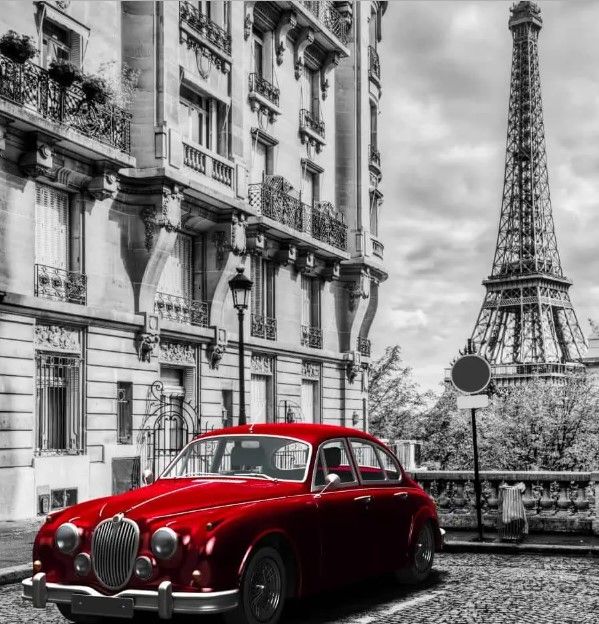 Classy Art Red Car in Paris Wall Art-1