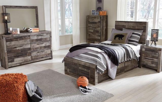 Benchcraft® Derekson 3-Piece Multi Gray Twin Panel Bed Bedroom Set-4