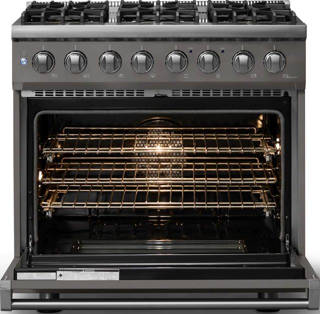 Viking® 5 Series 36" Damascus Gray Pro Style Dual Fuel (LP) Range with Polished Chrome Trim-1