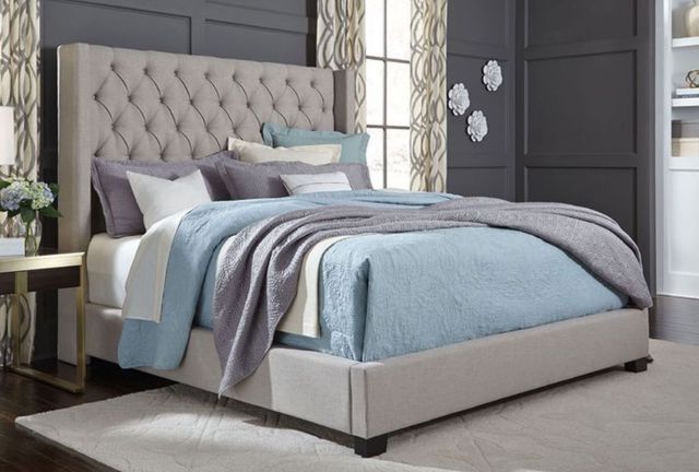 American Wholesale Furniture Westerly Light Gray Queen Upholstered Panel Bed-1