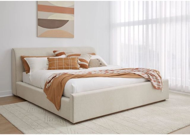 Modus Furniture Virgil Louis Natural Eastern King Upholstered Platform Bed-1