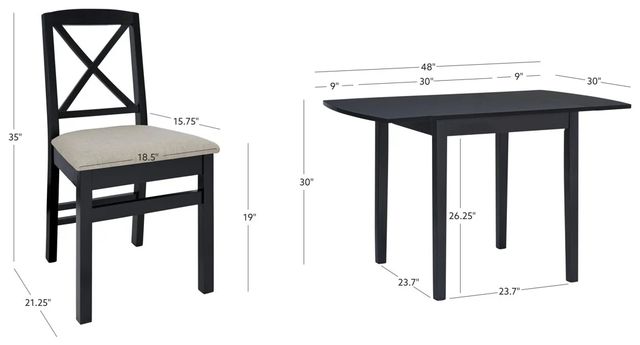 Linon Torino 3-Piece Black Drop Leaf Dining Table Set-2