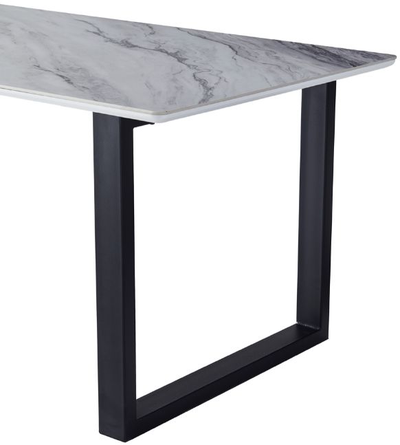 Mazin Furniture Leander White Sintered Stone Top Dining Table with Black Metal Legs-2