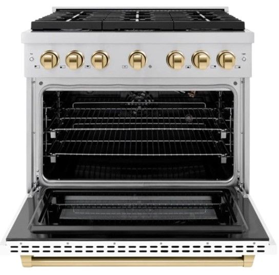 ZLINE Autograph Edition 36" Stainless Steel Pro Style Gas Range with White Matte Door-1