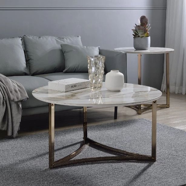 ACME Furniture Zaidee White End Table with Champagne Base-1