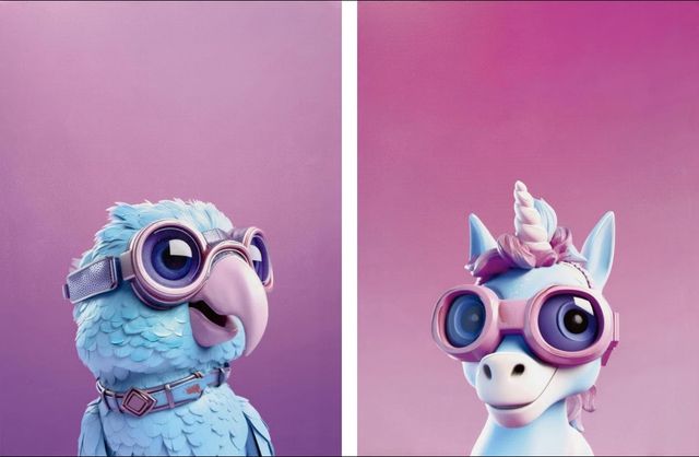Classy Living Expressive 2-Piece Spectacle Buddies: Parrot and Unicorn Pop Duo Wall Art Set-0