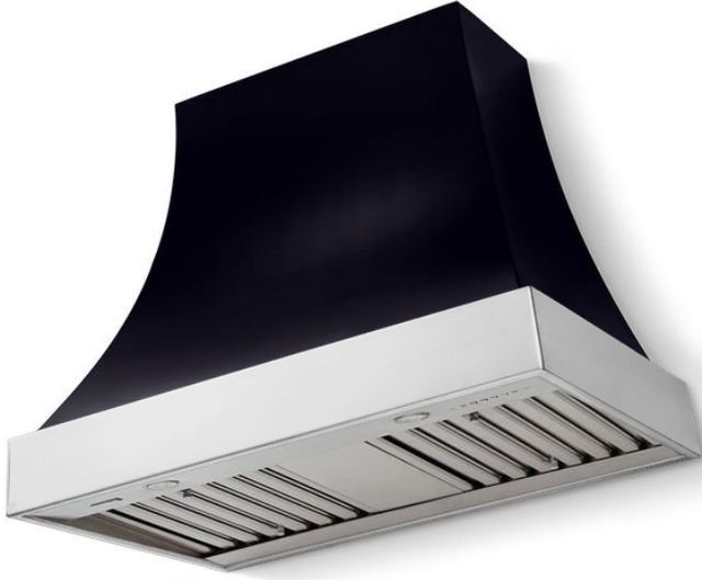 La Cornue CornuFé Cascade 36" Matte Black Wall Mounted Range Hood with Polished Chrome Trim-0