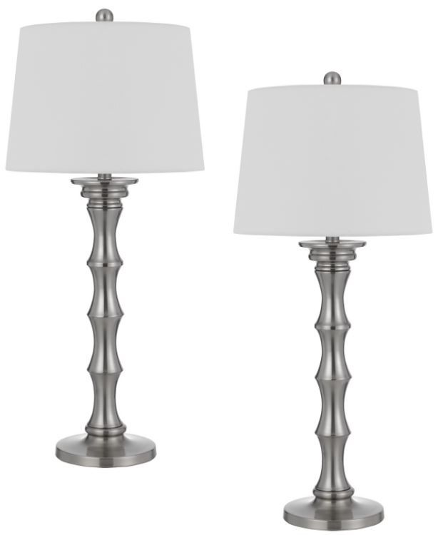 Cal® Lighting & Accessories 2-Piece Rockland Brushed Steel/White Table Lamp Set-0
