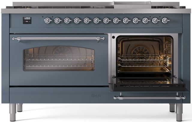 Ilve® Nostalgie II Series 60" Blue Grey Pro Style Dual Fuel Range-3