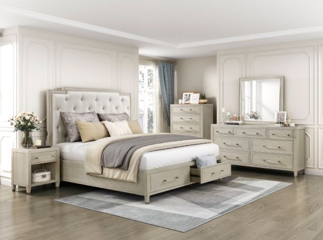 Homelegance® Genoa Ivory/Light Oak King Storage Platform Bed-1