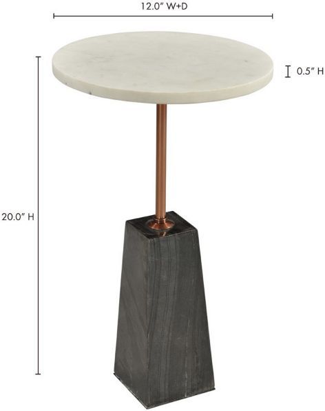 Moe's Home Collection Dawn White Marble Accent Table with Black Marble Base-3