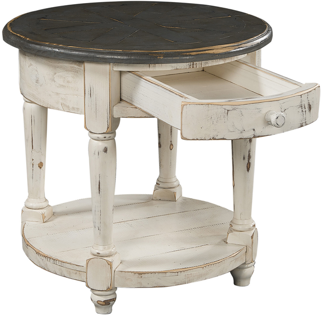 aspenhome® Hinsdale Greywood Round End Table with Cottonwood Base-1