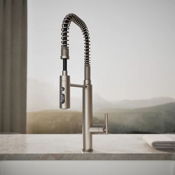 KOHLER® Purist® Vibrant Stainless Semi-Professional Kitchen Sink Faucet with 3-Function Sprayhead-3