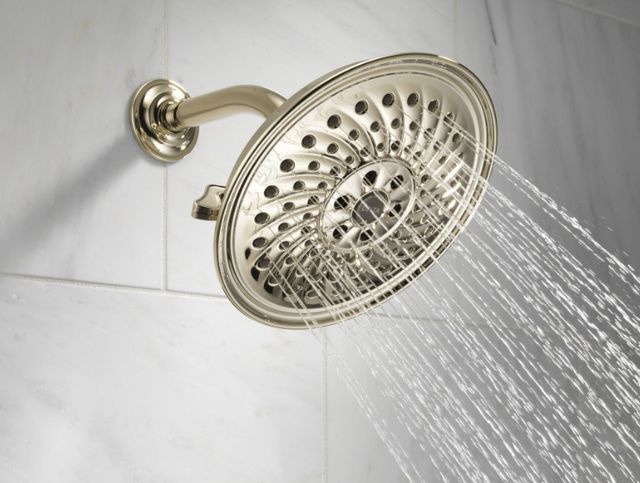 Delta Universal Showering Polished Nickel Round H2Okinetic® 3-Setting Raincan Shower Head-2