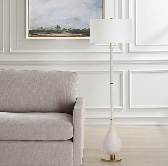 Uttermost® Dewdrop Antique Brass/Ivory Floor Lamp-1