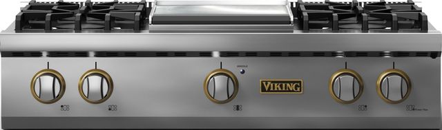 Viking 5 Series 36” Stainless Steel 4-Burner Natural Gas Rangetop with Brushed Brass Trim-0