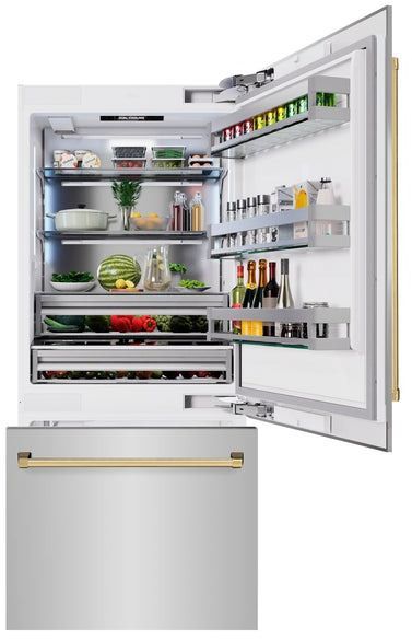 ZLINE Autograph Edition 36" 19.8 Cu. Ft. Stainless Steel Built In Bottom Freezer Refrigerator with Polished Gold Accents-2