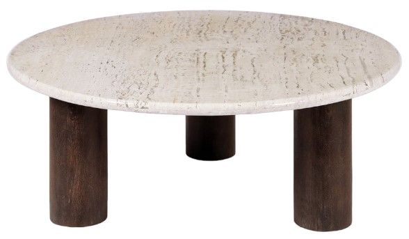 Moe's Home Collection Landon Beige Travertine Coffee Table with Mango Wood Legs-0