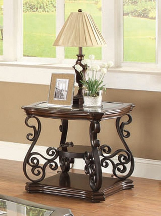 Coaster® Laney Glass Top End Table with Deep Merlot Base-1