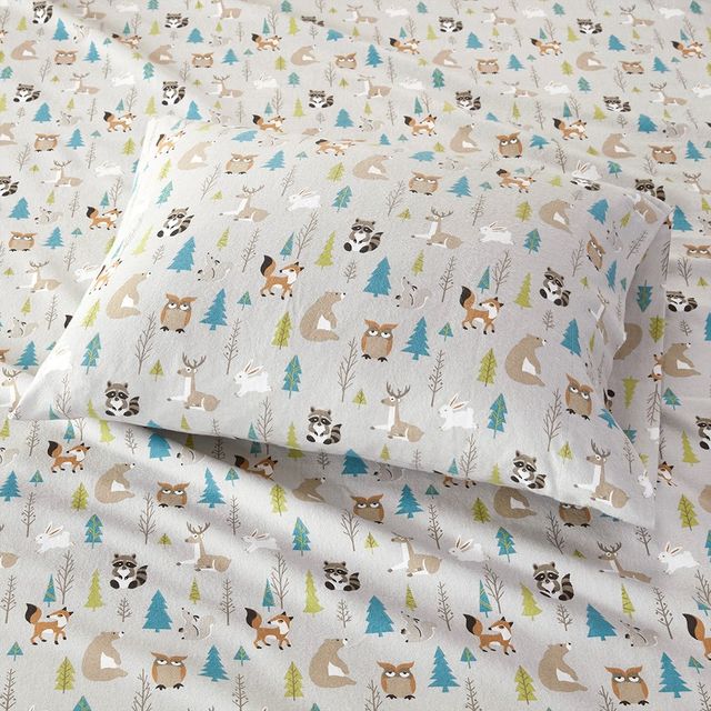 Olliix by True North by Sleep Philosophy Multi Forest Animals Full Cozy 100% Cotton Flannel Printed Sheet Set-2