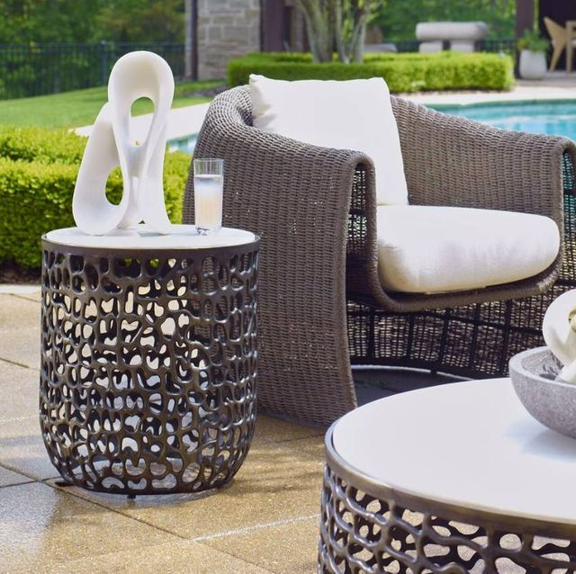 Uttermost® Sabena White Marble Top Indoor-Outdoor Side Table with Golden Dark Bronze Aluminum Base-1