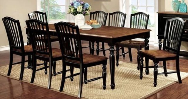 Furniture of America® Mayville 7-Piece Antique Oak Dining Table Set with Black Legs-0