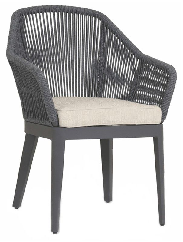 Sunset West Milano Charcoal Gray Aluminum/Olefin Rope Outdoor Dining Arm Chair with Echo Ash Cushion-0