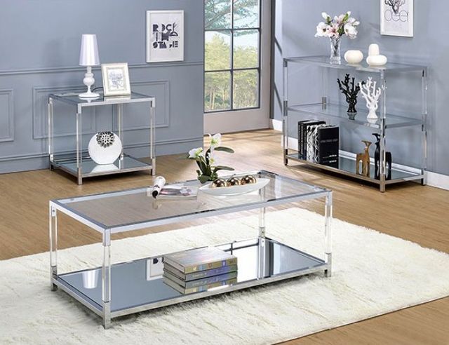 Furniture of America® Ludvig Glass Top Sofa Table with Chrome Frame-1