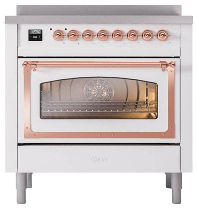 Ilve® Nostalgie II Noblesse 36'' White Pro Style Induction Range with Copper Trim-1