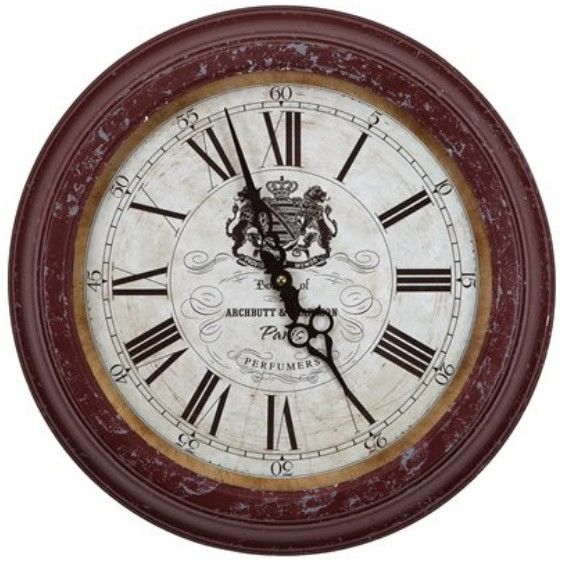 YHD Brick Red/Off-White Circular Iron Wall Clock-0