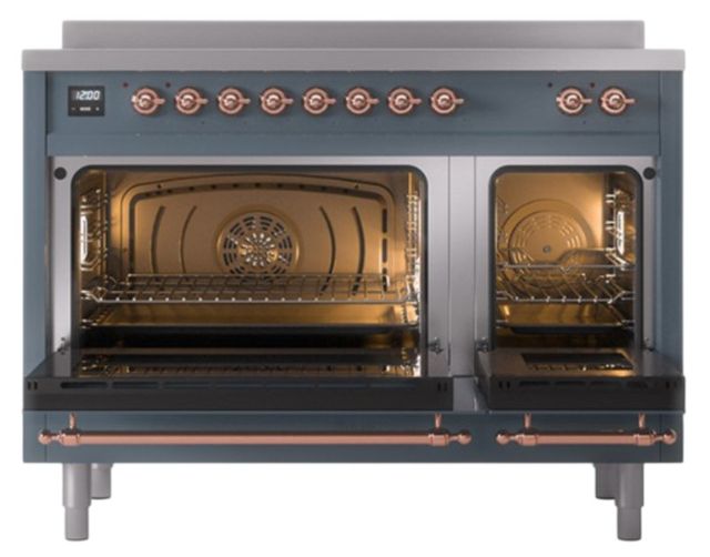 Ilve® Nostalgie II Noblesse 48'' Blue Gray Pro Style Induction Range with Copper Trim-1
