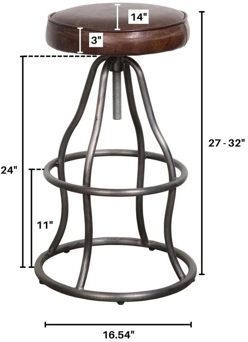 LH Home Seating Coachella Bowie Gunmetal/Vintage Brown Adjustable Stool-2